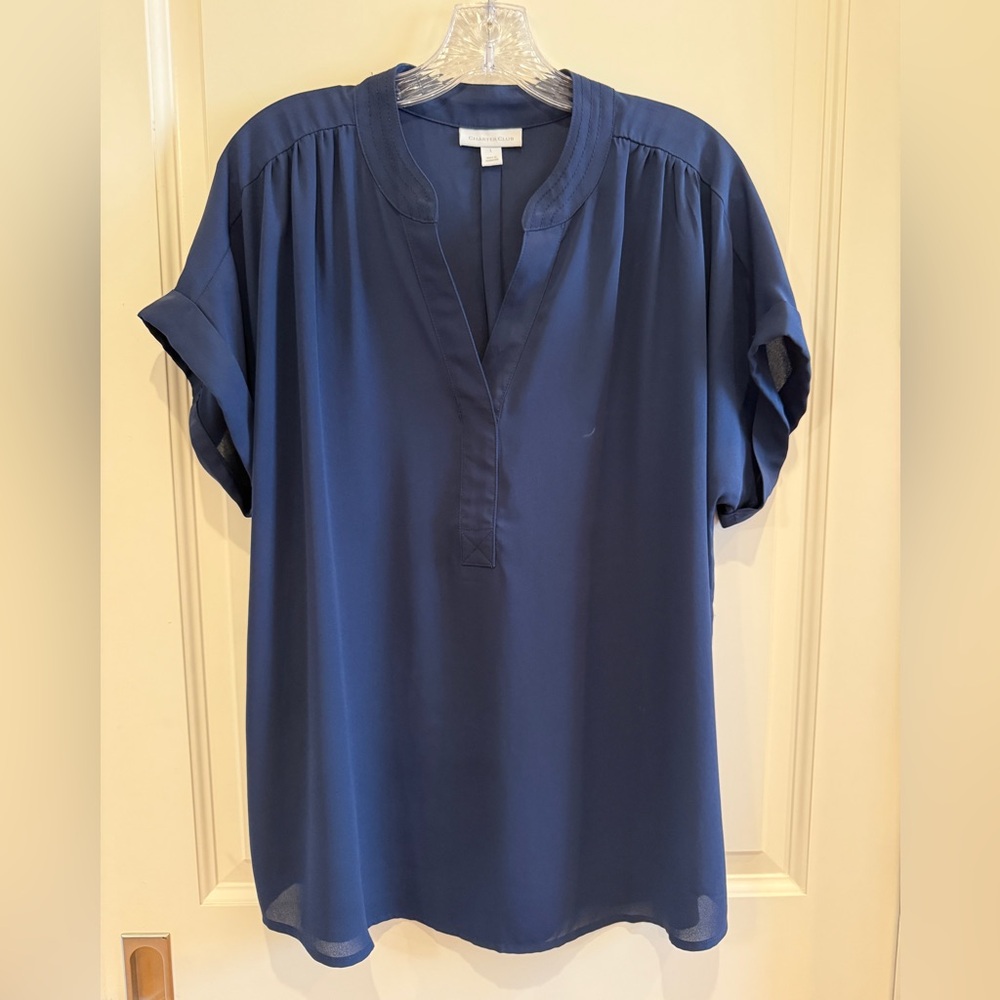 Charter Club Split Neck Navy Blue Blouse